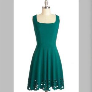 ModCloth A-line Eyelet Cutout Dress in Turquoise